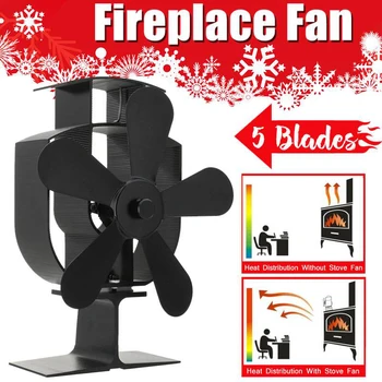 

Heat Powered Stove Fireplace Fan 5-Blade Burner Warm Air Thermometer 140-170 CFM