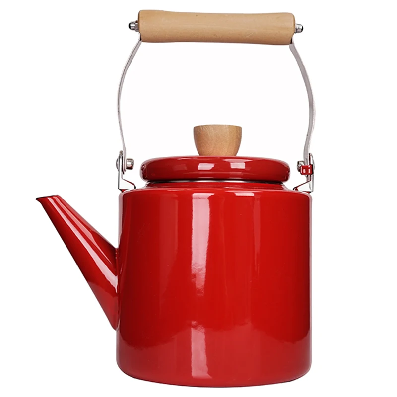 2Л белый и красный эмаль Чайник Открытый чайник утолщение Высокая прямая