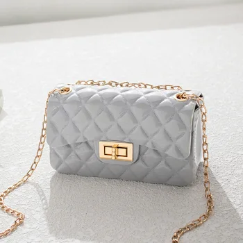 

2020 Summer PVC Clear Jelly Bags Women Handbag Chain Hasp Small Square Bag Casual Transparent Purse Girls Shoulder Crossbody Bag