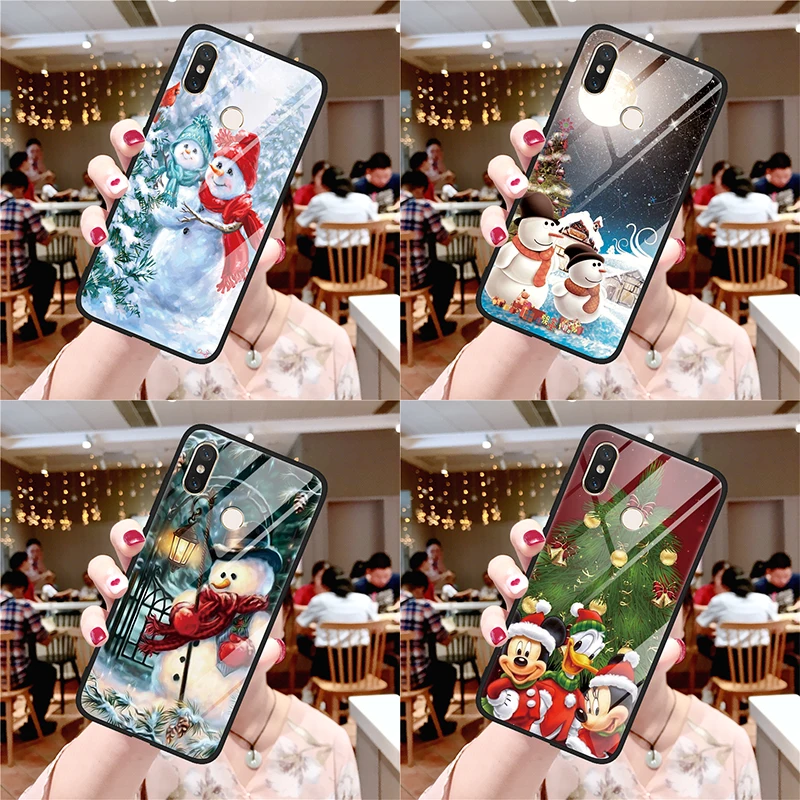 Милые рождественские чехлы из закаленного стекла для Xiaomi mi Red mi S2 Note 7 5 6 K20 Pro CC9e CC9 8 9 SE Lite Explorer A2 6X 7A