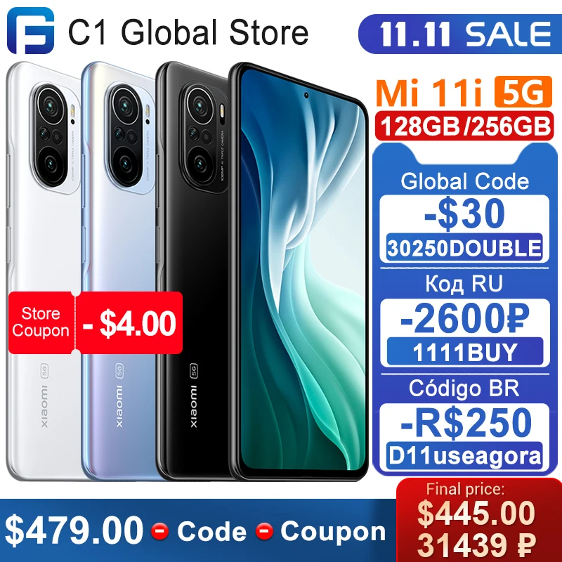 Глобальная версия Xiaomi Mi 11i 5G Смартфон 128 ГБ / 256 Snapdragon 888 108MP Камера 120 Гц AMOLED-дисплей |