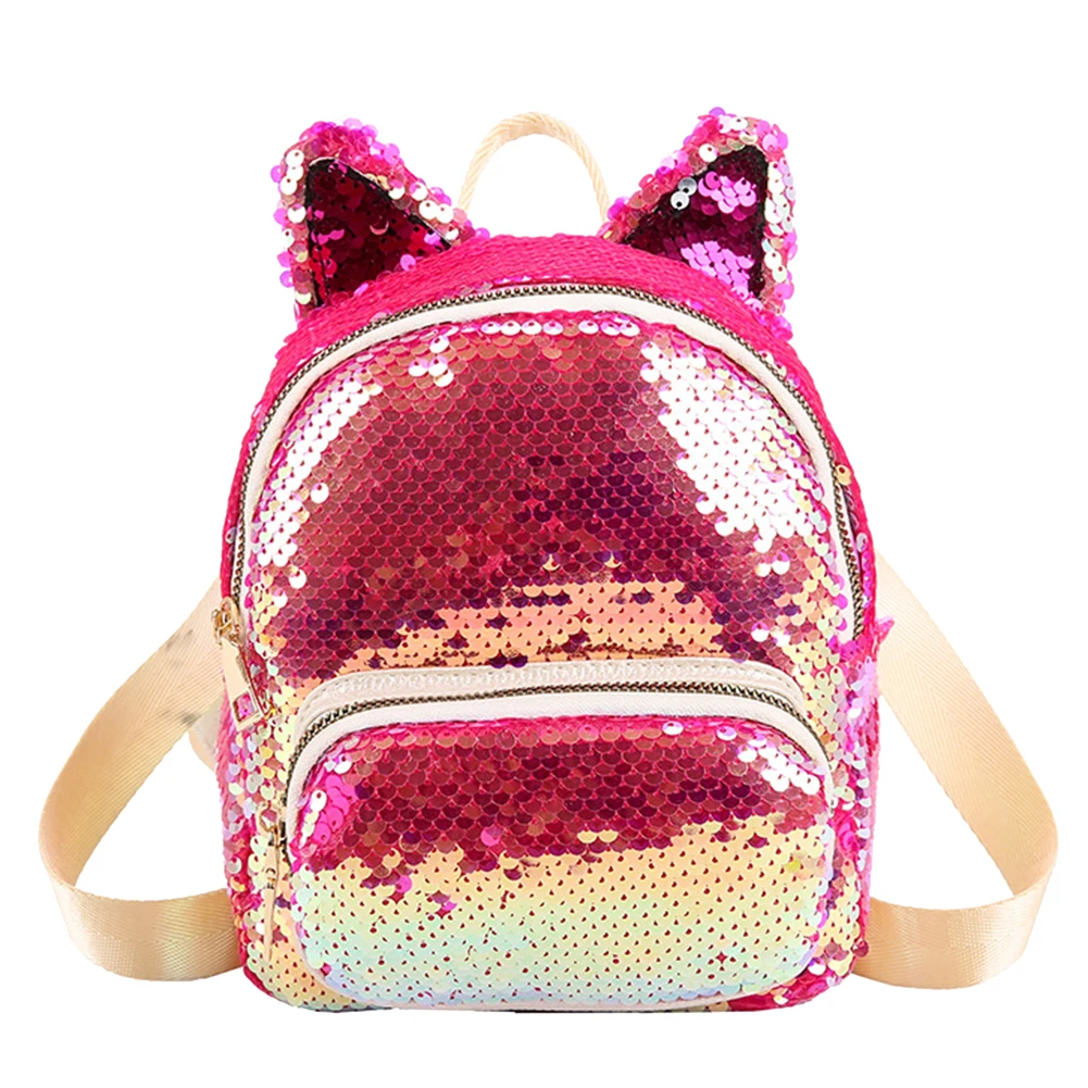 Блестящий рюкзак для девочек с блестками и ушками на молнии, мини-школьная сумка, дорожная сумка
