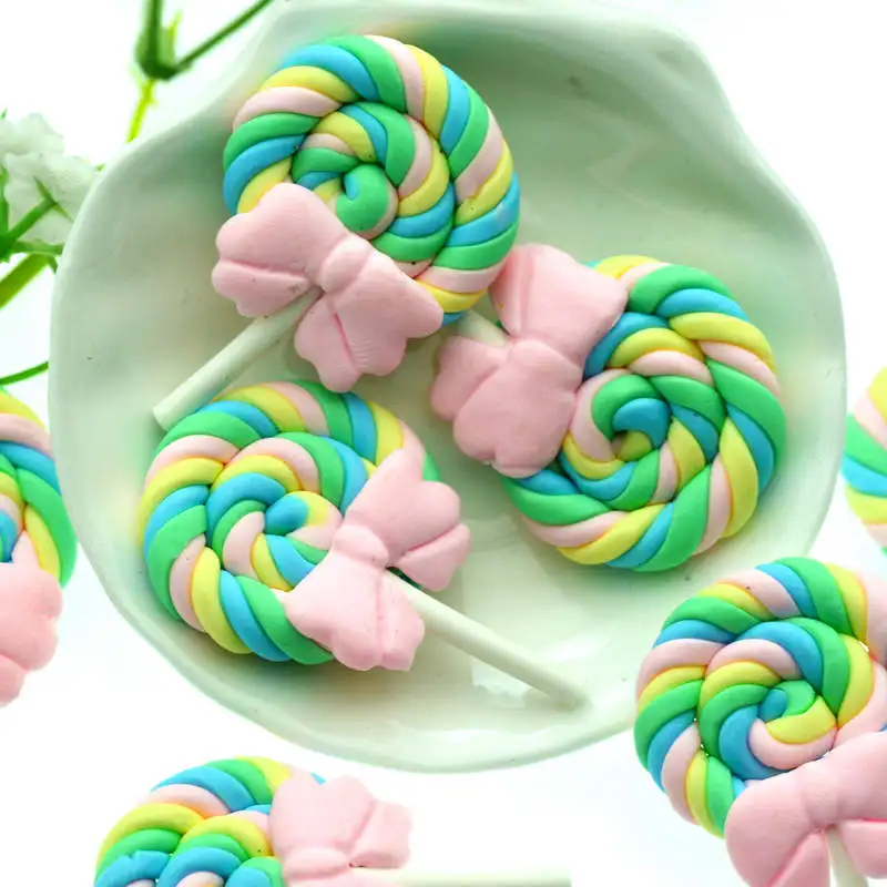 

29X45mm Baby Green Color Polymer Clay Bowknot Lollipop|Polymer Clay Party Decoration Lollipop|Baby Shower Party Decorations