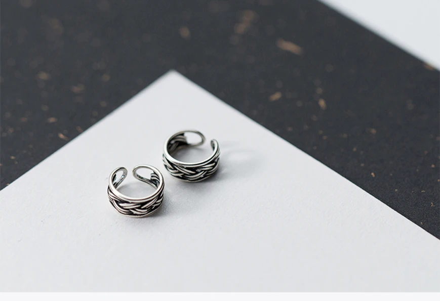Knitted Antique Silver Ear Cuff for Women 925 Sterling Silver Clip on Earrings without Piercing Earcuff Zilver No Hole Earring (12)