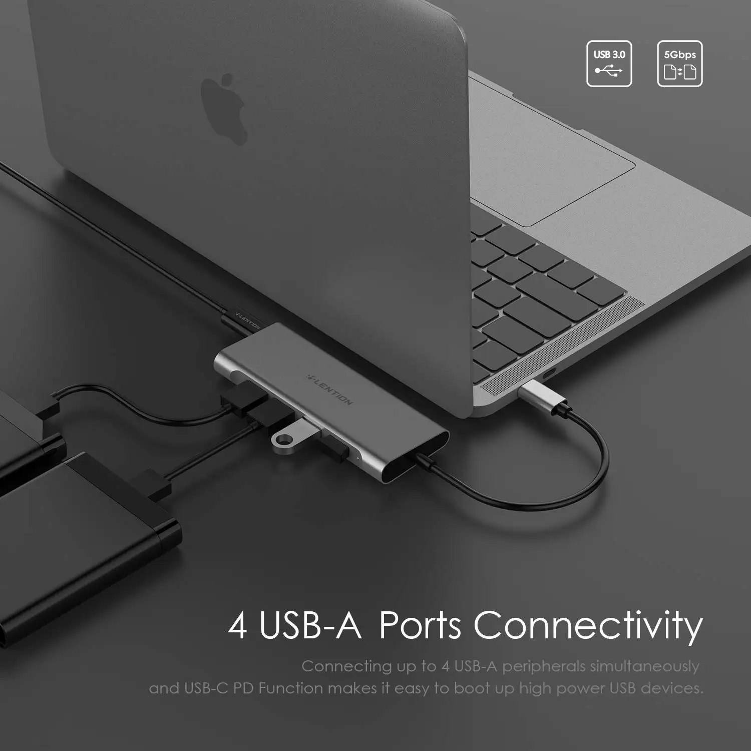 USB-C многопортовый концентратор с 4K HDMI выходом, 4 USB 3,0, type C зарядный адаптер совместимый MacBook Pro 13/15(Thunderbolt 3 порт