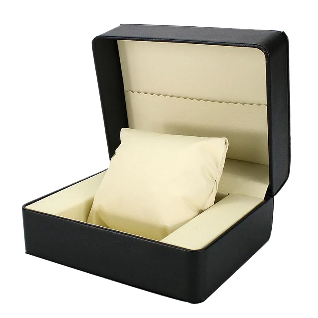 Черного цвета из искусственной кожи демонстрационная коробка шкатулка для драгоценностей подарок для Для мужчин подарок 14x11x7 см