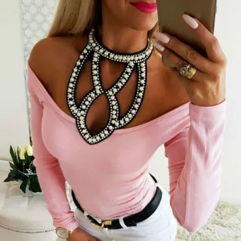 

Women Sexy Blouse New Arrival Autumn Winter Hollow Out Slim Fit Long Sleeve Casual Halter Neck Shirt Tops Blouse Blouses Shirts