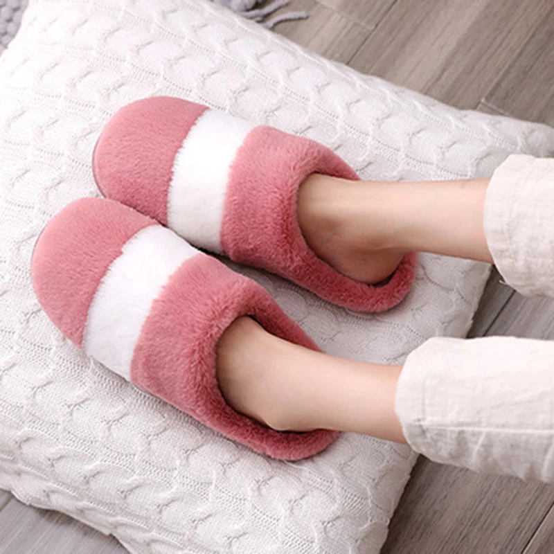SWQZVT Plus size women slippers colorblock bedroom floor furry slippers women soft warm with fur home winter female shoes 2020 (14)