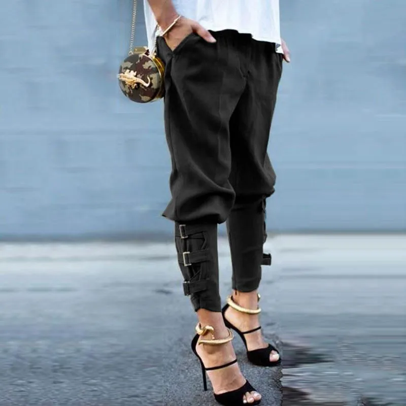 Women's solid color casual tie trousers foot pants pencil pants adidas pants Pants & Capris