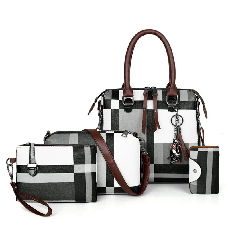 Gusure роскошные сумки женские сумки набор из искусственной кожи дизайнерские композитные полосатые сумки-мессенджеры сумки-тоуты с кошельком повседневные сумки на плечо - Цвет: Black