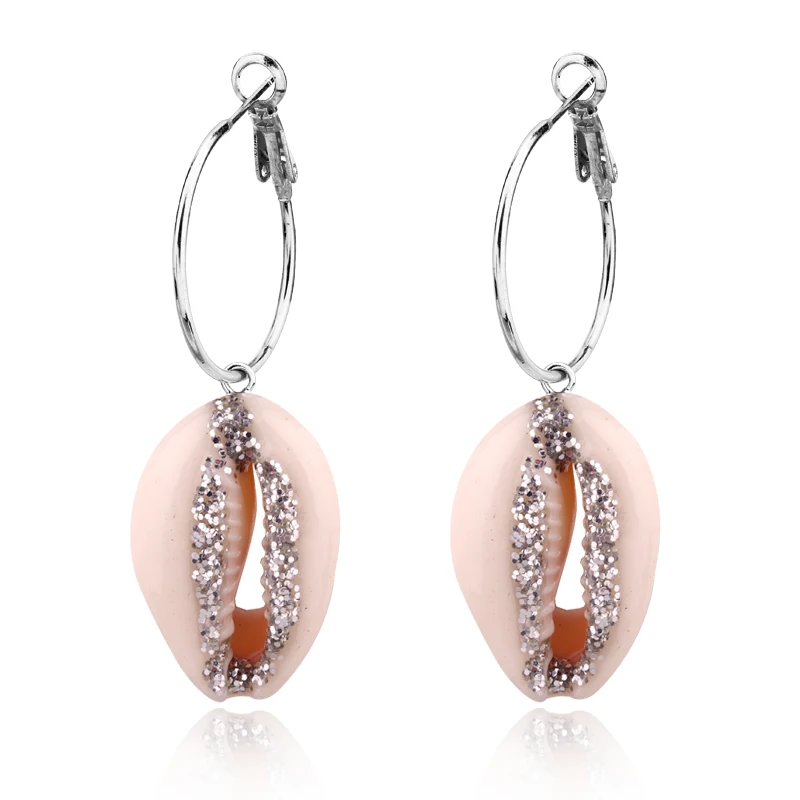 1Pair Bohe Natural Shell Conch Hoop Серьги женские Модные Ярко-Белые Нерегулярные Морской