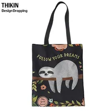 THIKIN Женская Холщовая Сумка-тоут милые звери-Ленивцы складные сумки для покупок для дам Цветочная сумка на плечо Женская рециркулирующая сумка Eco Bolsa