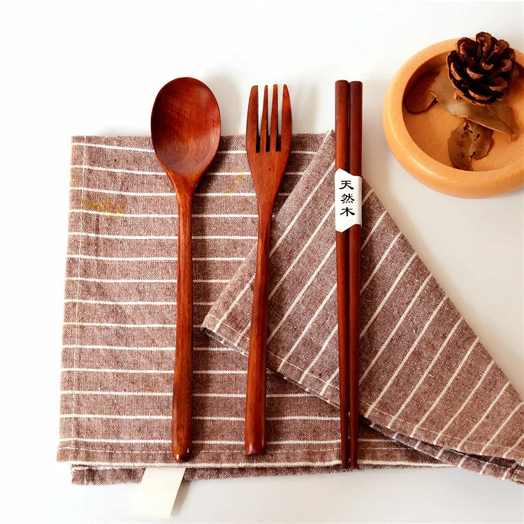 

Japanese Vintage Wooden Chopsticks Spoon Fork Tableware Creative 3pcs Set Gift Kitchen restaurant table home tools