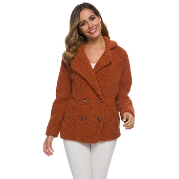 

Ailegogo New Autumn Women Cashmere Jacket Turn-down Collar Double Breasted Loose Fit 12 Colors Plus Size 5XL Coats Outwear