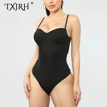 

TXJRH 2019 Sexy Women Corset Slim Backless fit Romper Body Siamese Bodysuit Spaghetti Strap Skinny Tight Undershirt Tee 3 Colors