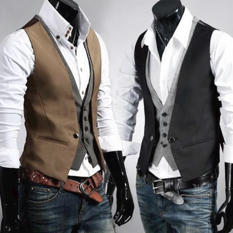 Business and Leisure Men's Double Breasted Waistcoat Dress Vest Meeting Party Wedding Formal Sleeveless Jacket