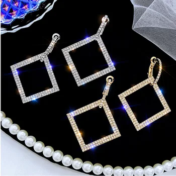 

Wedding Shining Rhinestone Geometric Drop Earrings for Women Girls New Bijoux Gold Square Dangle Earring Party Jewelry Gifts