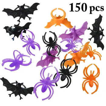 

150PCS Halloween Ring Creative Bat Spider Open Ring Finger Ring Toy For Kids Party Gifts Game Props For Halloween New Arrive