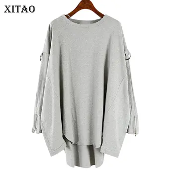 

XITAO Irregular Patchwork Iron Ring Sweatshirt Tide Thin Destruction of The Hem Casual Pullover Sweatshirt Top Autumn WQR2070