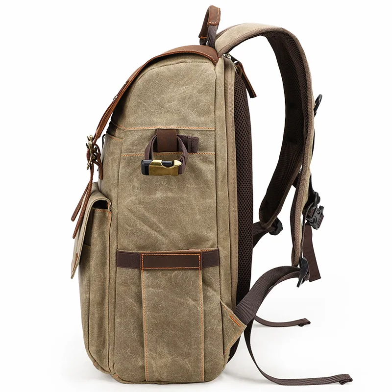 New Camera Bag Camera DSLR Shoulder Photography Backpack Waterproof Large Capacity Wax Dye Canvas Backpack Outdoor Bag (4)