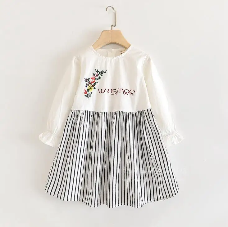 Г. Весенние Хлопковые Платья с надписями в полоску с вышивкой для девочек; платье принцессы; детское элегантное платье; 5 шт/лот;