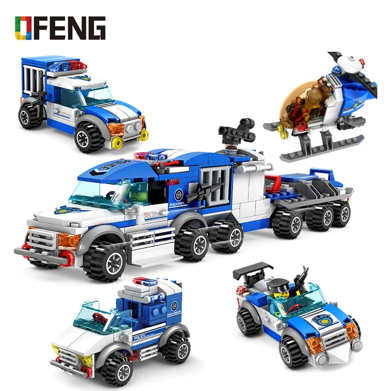 

City Police Series Building Blocks 4 IN 1 Model Action Compatible Figure Bricks Helicopter Car Educational Toys Children Gifts