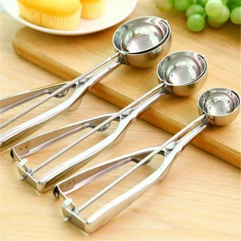 

Stainless Steel Kitchen Ice Cream Mash Potato Scoop Spoon Spring Handle Kitchen Accessories Cookie Scoop 4CM 5CM 6CM