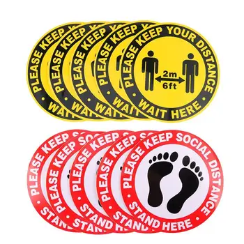 

10 PCS Keep Distance Stickers Round Practical PVC Durable Self Adhesive Floor Sticker for Supermarket