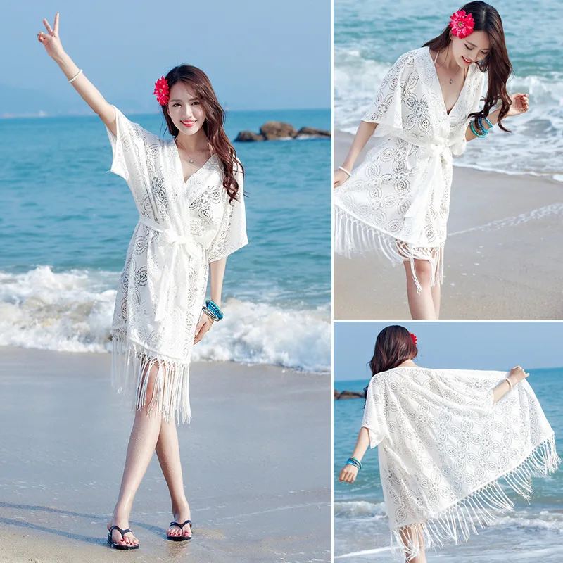 

Bikini Cover-up Jacket Hot Spring Bathing Suit Outdoor Lace Porous Seaside Beach Holiday Dress Sunscreen Cardigan Women's
