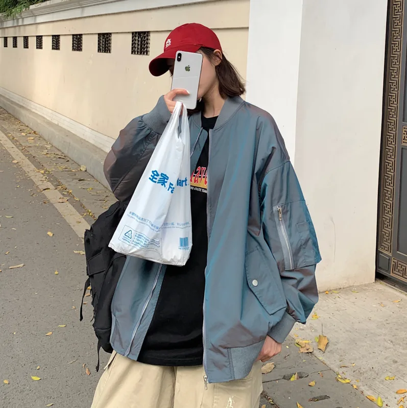 

2020 Spring And Autumn New Couple Korean Version Of Solid Color Baseball Collar Jacket Fashion Casual Loose Shirt Black Red/Blue