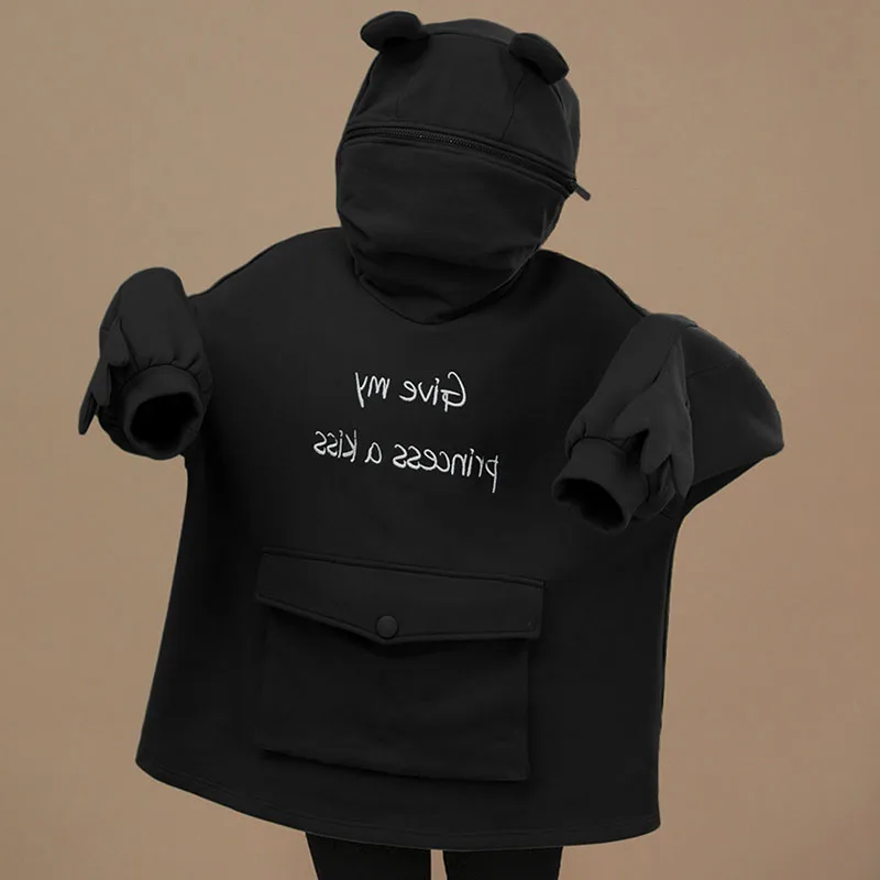 

Frog Hoodie Women Thick Fleece Embroidery Letters Autumn Loose Sweatshirt Harajuku Lovely Casual Oversize Pullover Female Hooded
