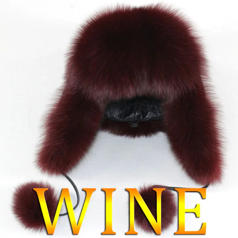 Women real fox fur hat genuine sheepskin leather caps winter warm Ears Fashion Bomber Cap belt new arrival - Цвет: wine