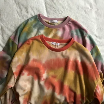 

Round Neck Tie-dyed Women Sweatshirts Loose Terry Cotton Casual Pullovers 2020 Autumn Clothings