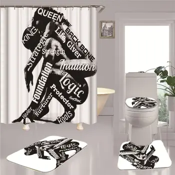 

Shower Curtain Bathroom Decor 4pcs Non Slip Toilet Polyester Cover Mat Set Bathroom Shower Curtain Washable CP3