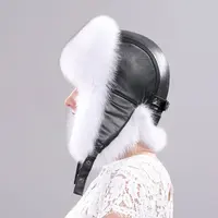 Winter Fur Hat for Women Hat with Ear Real Fox Fur Caps Russian Women Bomber Hats Bonnets Trapper Cap with Genuine Leather Top 3