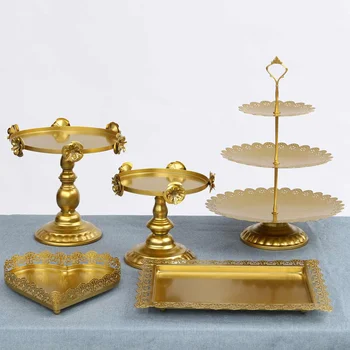 

5PCS/Set Cake Stand Round Metal Crystal Cupcake Dessert Display Pedestal Party Display Wedding Decorations Cake Tools Gold White