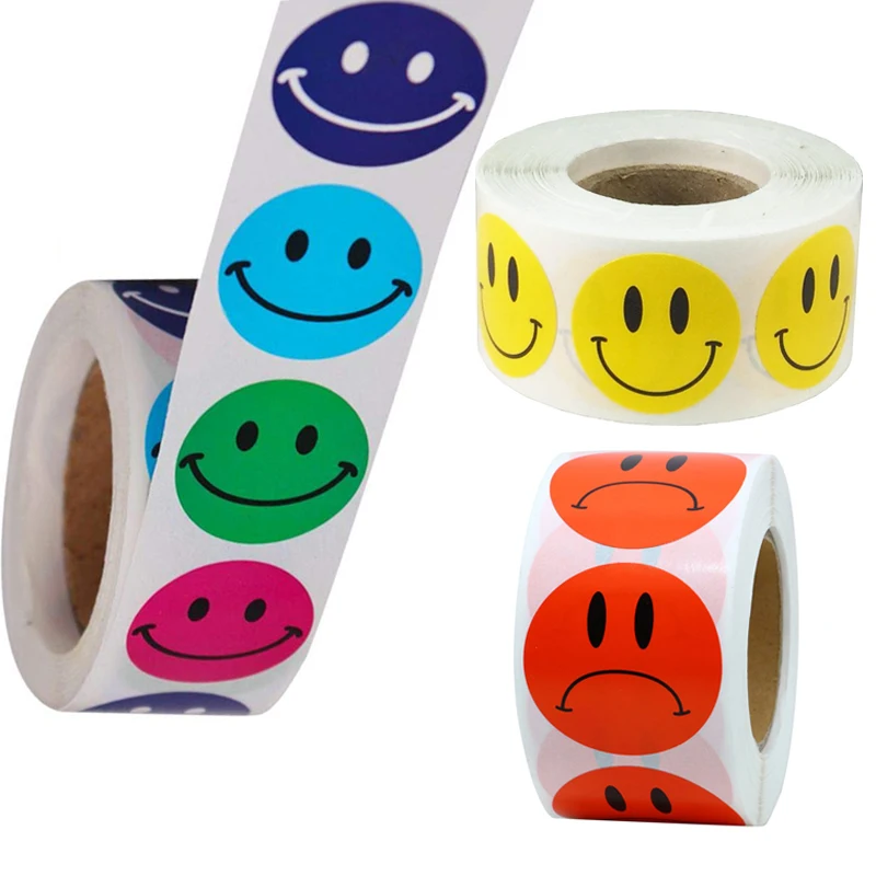 

Smiling Smiley Face Stickers 1" Circle Colorful Happy Sad Frowny Face Stickers for Packing Decor Class Party Reward 500Pcs/Roll