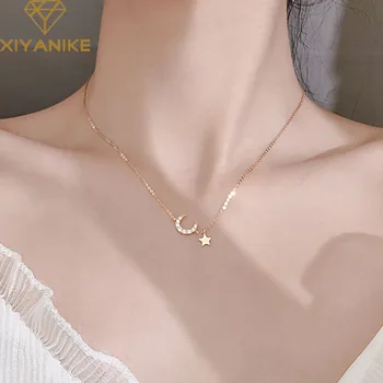

XIYANIKE 925 Sterling Silver Wedding Necklace for Women Trendy Simple Moon Pendant Clavicle Chain Party Jewelry Prevent Allergy