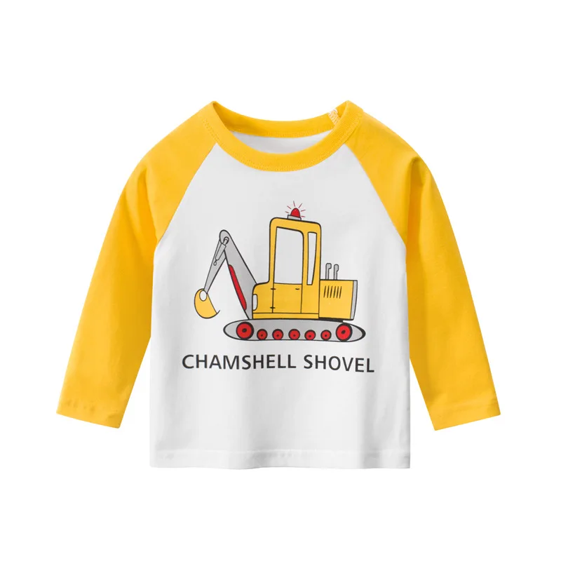 Kids Boys T Shirt Car And Dinosaur Print Long Sleeve Baby Girls T-Shirts Cotton Children's T-Shirt O-Neck Tee Tops Boy Clothes - Цвет: 3560A-yellow