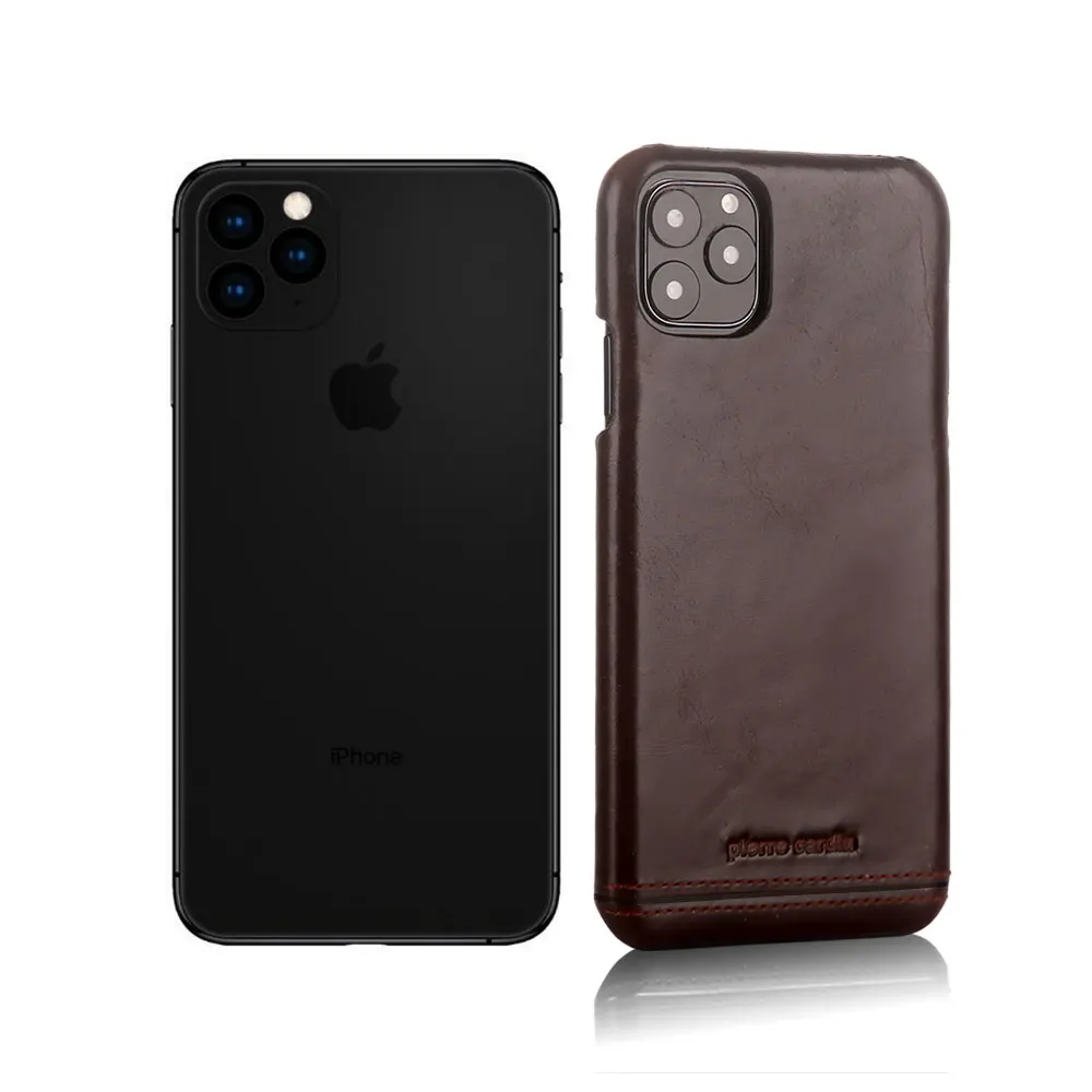 Пьер кардин для iPhone 11 задняя крышка Роскошный ультра тонкий противоударный чехол из натуральной кожи жесткий для Apple iPhone 11 Pro Max - Цвет: Темно-коричневый