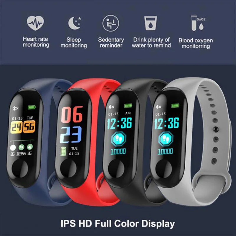 M3 Fitness Bracelet Heart Rate Blood Pressure Motion Monitor Smart Wristband With 0.96 Inch HD Color Screen IP68 Waterproof M3 Fitness Bracelet Heart Rate Blood Pressure Motion Monitor Smart Wristband With 0.96 Inch HD Color Screen IP68 Waterproof