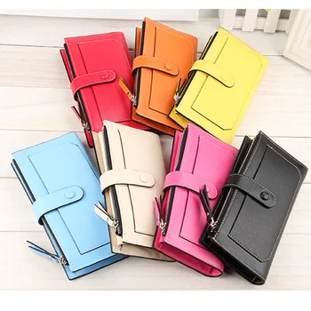 

Female Women's Coin Purses Long Wallets Women Pu Leather Solid Zipper Phone Pack Credit Card Holders Hasp Clutch Wallet Lady