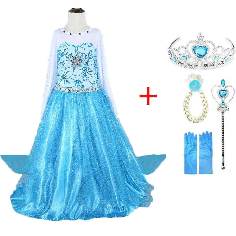 Платье Эльзы для девочек; костюмы Снежной Королевы Эльзы; платья принцессы Эльзы и Анны для детской вечеринки; Vestidos Fantasia; детская одежда для девочек - Цвет: elsa set2