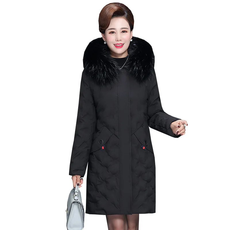 

Middle-aged down Jacket Cotton-padded Clothes Mom Winter Coat Mid-length Cotton-padded Clothes 40-50 Raccoon Fur Collar Thick Co