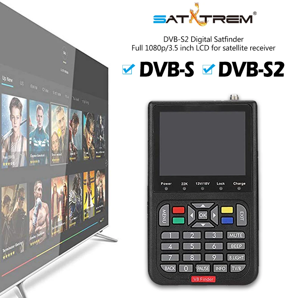 SatXtrem V8 прибор обнаружения DVB S S2 цифровое спутниковое телевидение Finder декодер Full HD 1080 P 3,5 дюйма 3000mA Батарея СБ ТВ метр приемник