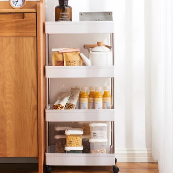 

Kitchen Storage Rack For Goods Fridge Side Shelf 2/3/4 Layer Removable With Wheels Bathroom Organizer Shelf Gap Holder