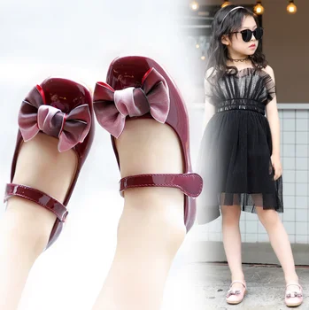

Fashion Girls Sweet Princess Shoes Kids Party Dress Performance Flat Flat Heels Slip-on Shoes Bow Princess Leather Shoes