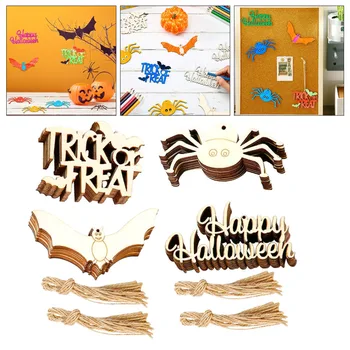 

80pcs Halloween Hanging Ornament Decorative Delicate Wooden Tag Hanging Pendant Wood Cutout for Decoration DIY Craft Halloween