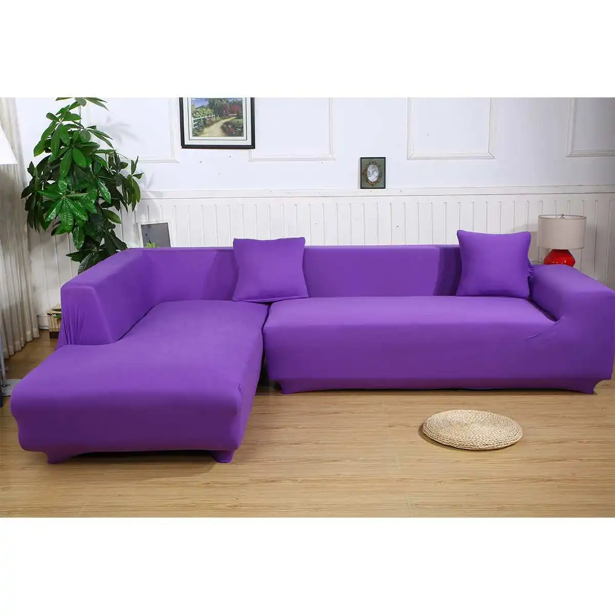 Light Purple Тонкий флисовый чехол для дивана сплошной цвет все включено чехол для дивана эластичный стрейч полный Чехол для дивана 4 местный 235-310 см - Цвет: Light Purple