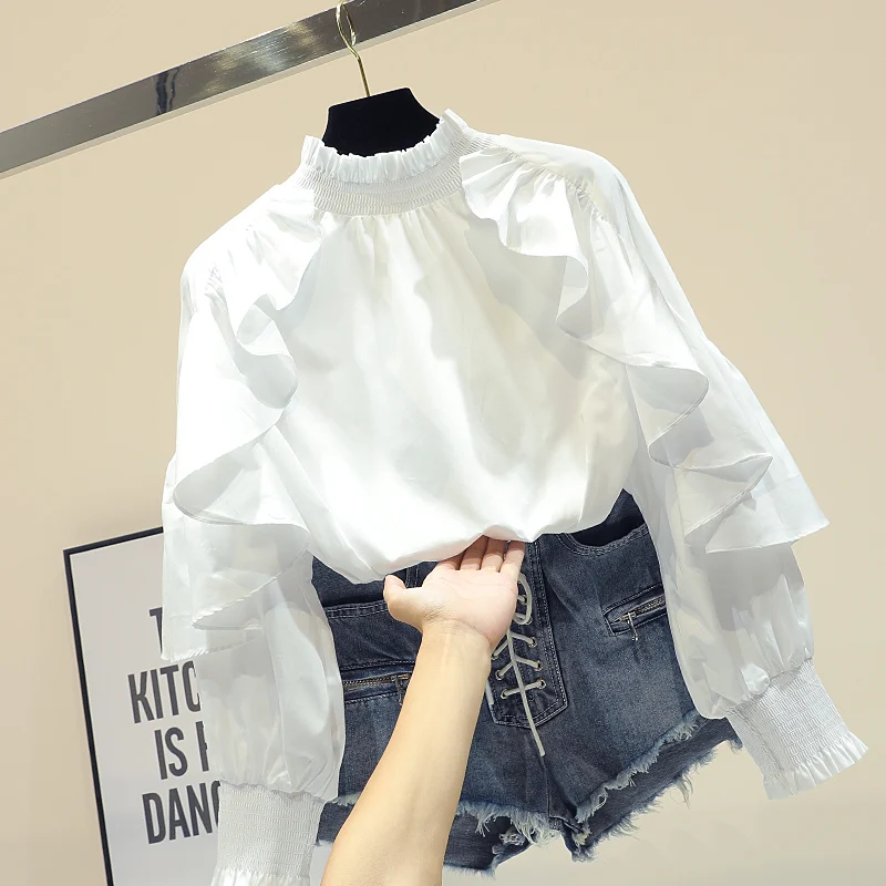 

White Shirt Woman Spring Autumn New Korean Style Loose Long Sleeve Lotus Leaf Edge Blouse Blusas Women's Tops and Blouses